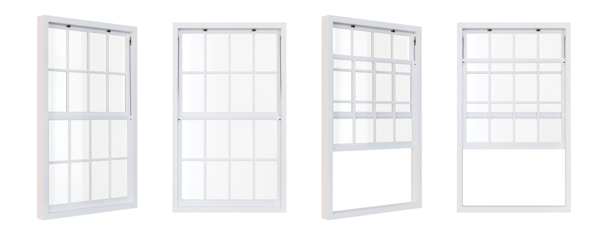 Inside of white sliding window set, isolated on white background with clipping path included.